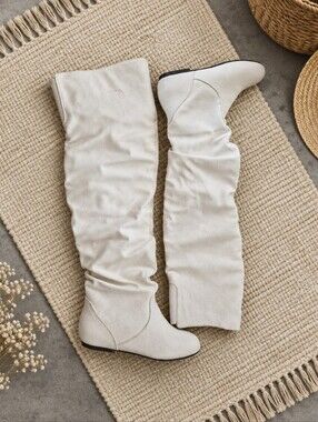 TOP Moda Off-White Over-the-Knee Slouch Boots